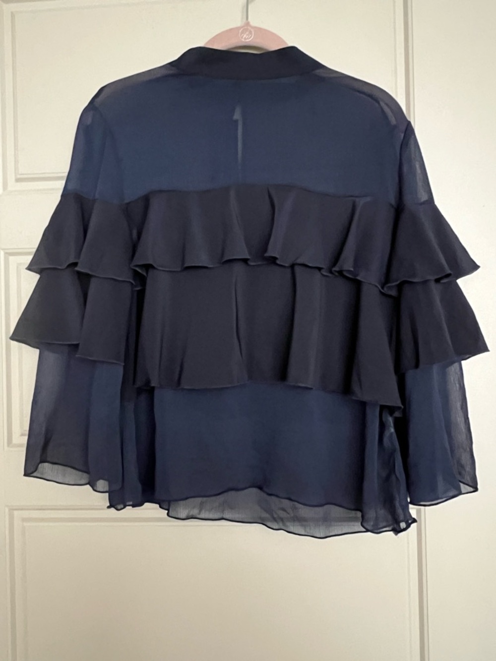 Boohoo Navy Sheer Ruffle Layered Blouse